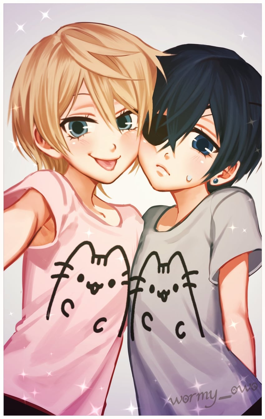 ciel phantomhive, alois trancy, and pusheen the cat (kuroshitsuji and 1 more) drawn by wormy_owo
