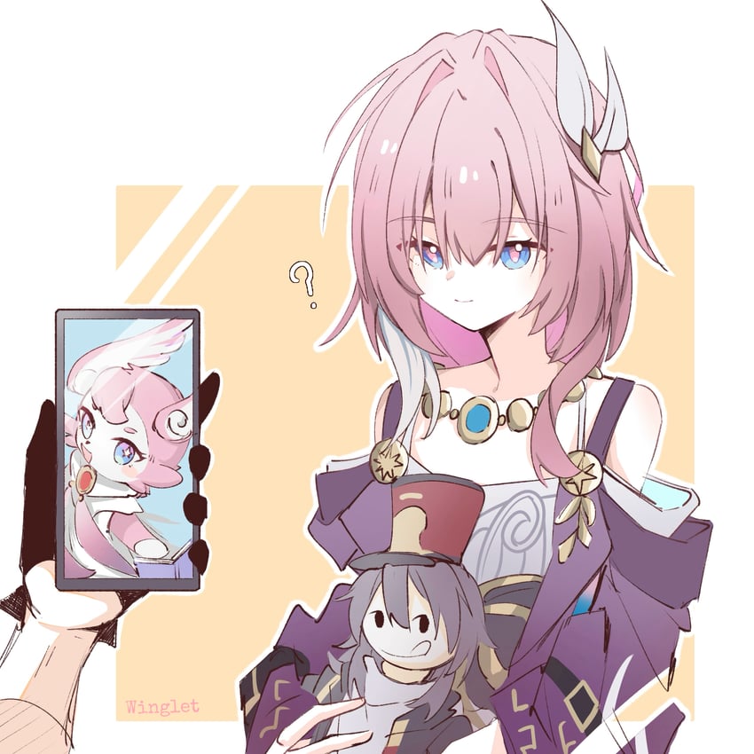 trailblazer, stelle, cyrene, and mem (honkai and 1 more) drawn by nitianxiaoyi