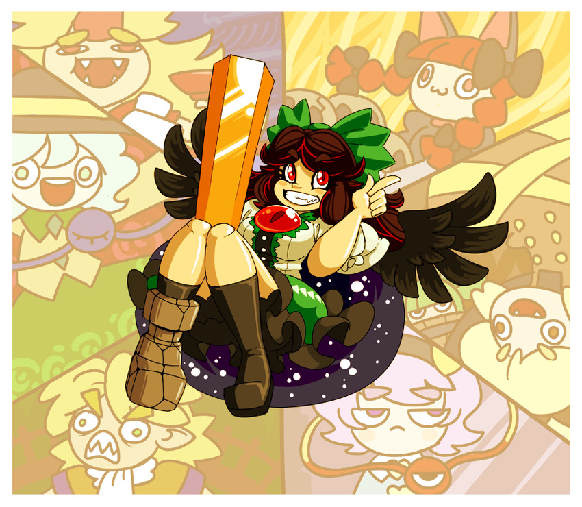 komeiji koishi, komeiji satori, kaenbyou rin, reiuji utsuho, mizuhashi parsee, and 3 more (touhou and 1 more) drawn by peachems_(gemu)