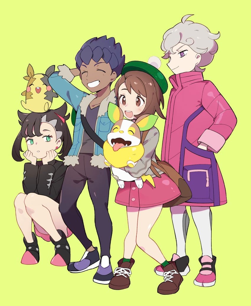 marnie, gloria, morpeko, hop, bede, and 1 more (pokemon and 1 more) drawn by milky_tea