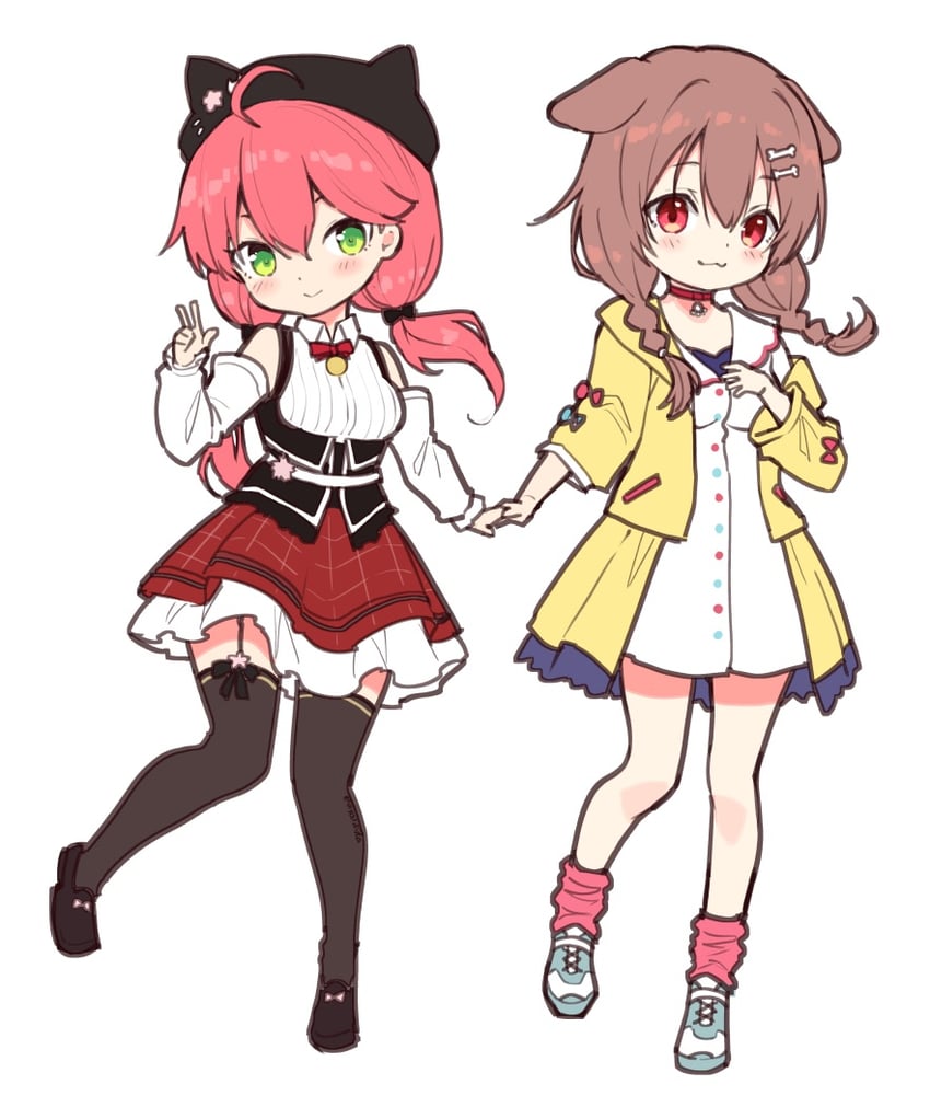 sakura miko and inugami korone (hololive) drawn by ishida_aya