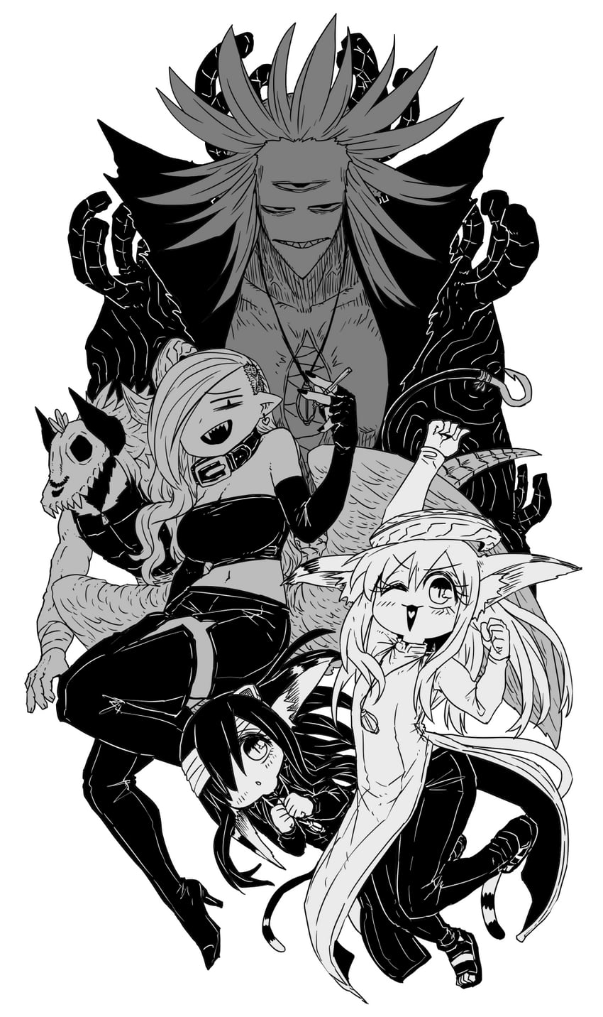 kewpie, kokuren, byakuren, mokugyo, and crown (musuko ga kawaikute shikatanai mazoku no hahaoya) drawn by zyugoya