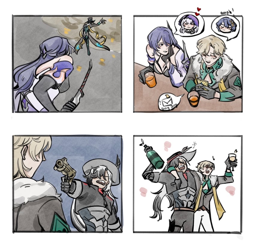 acheron, black swan, dr. ratio, boothill, and aventurine (honkai and 1 more) drawn by blabbyduck