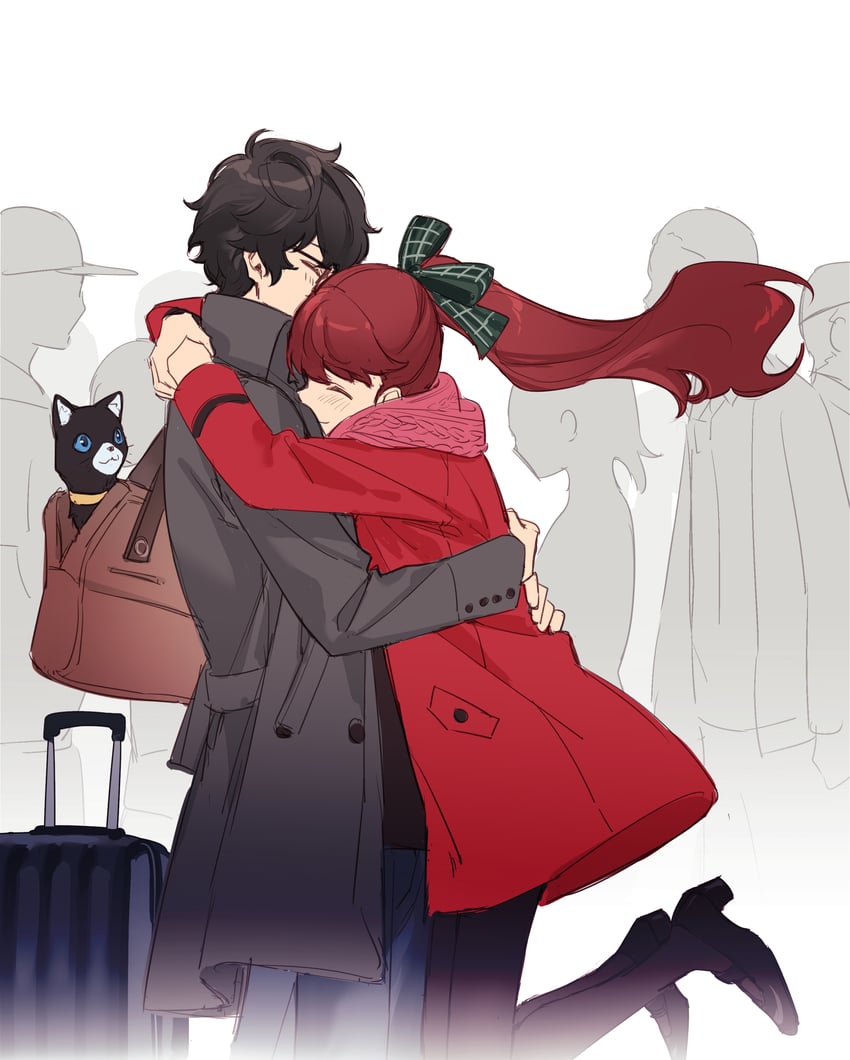 amamiya ren, yoshizawa kasumi, and morgana (persona and 2 more) drawn by tsubsa_syaoin