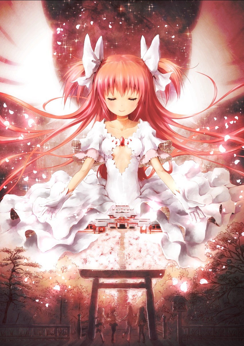 akemi homura, kaname madoka, miki sayaka, sakura kyoko, tomoe mami, and 1 more (mahou shoujo madoka magica) drawn by yoshinogai