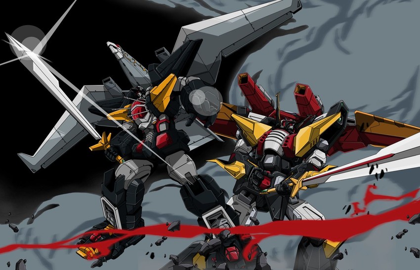 dancouga, final dancouga, dancouga nova, and dancouga nova max god (super robot wars and 5 more) drawn by monmon_(monban)