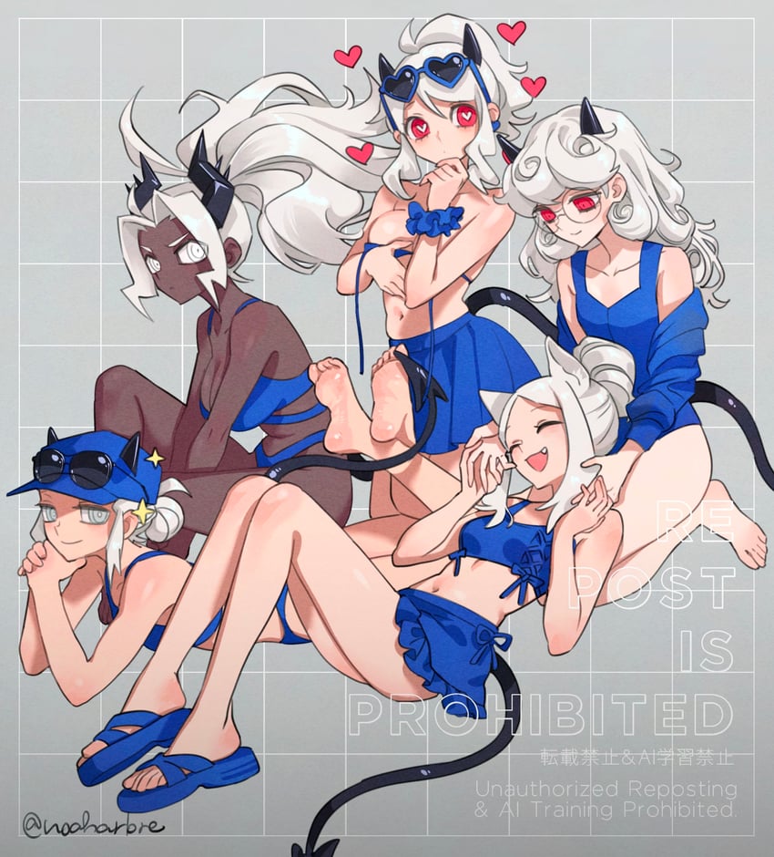 modeus, justice, cerberus, judgement, and pandemonica (helltaker) drawn by noah_(tettsui-sole)