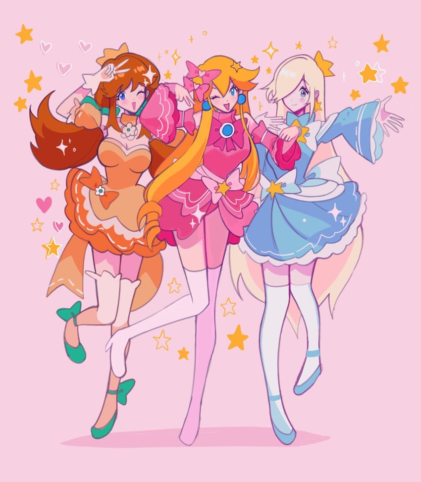 princess peach, rosalina, and princess daisy (mario) drawn by meowwniz
