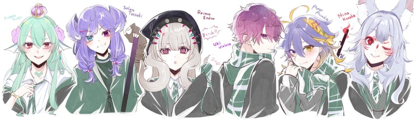 selen tatsuki, finana ryugu, nina kosaka, reimu endou, uki violeta, and 1 more (nijisanji and 3 more) drawn by yukishiro_(boma_winter)