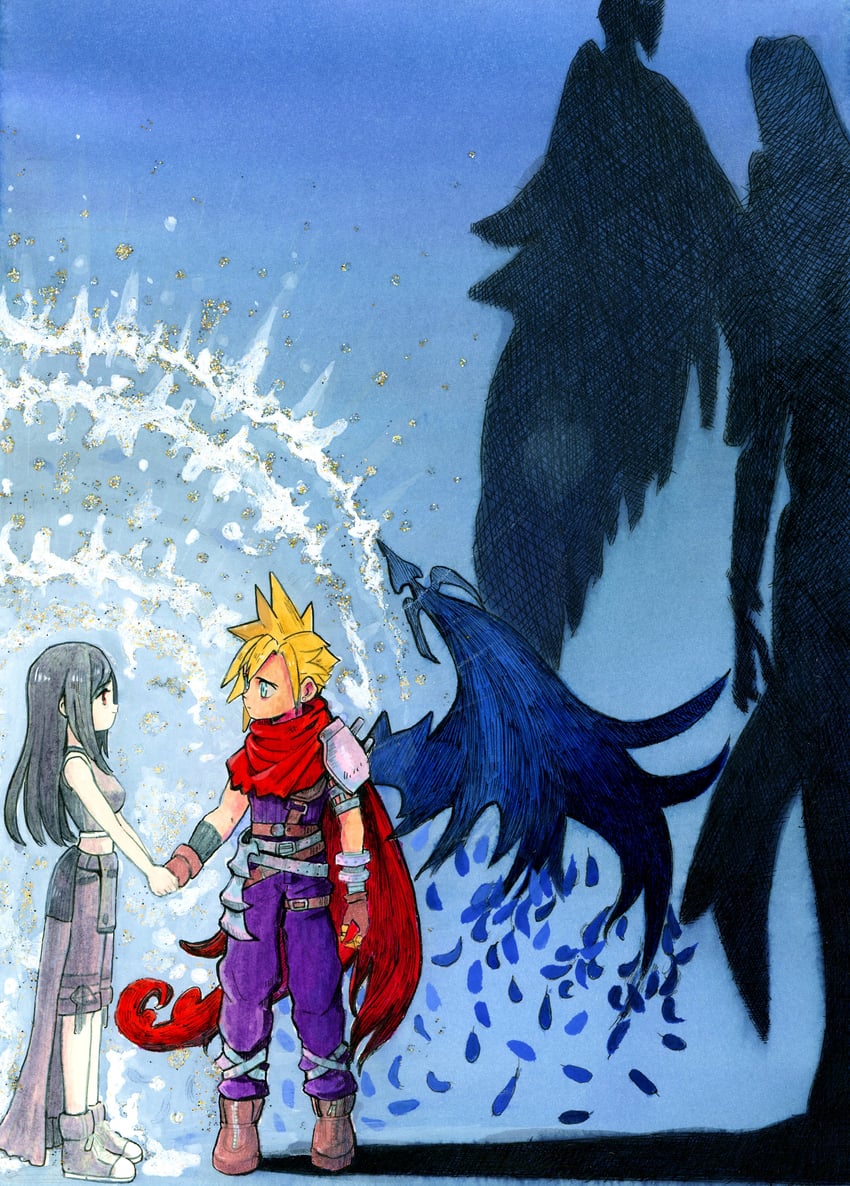 tifa lockhart, cloud strife, and sephiroth (final fantasy and 3 more) drawn by hugo_artist