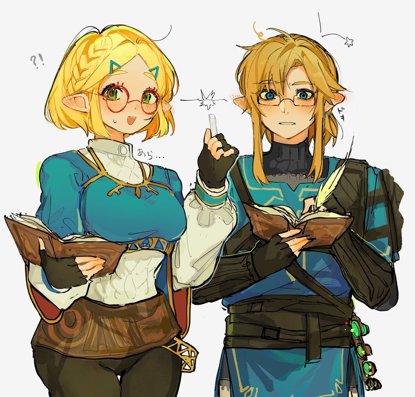 link and princess zelda (the legend of zelda and 1 more) drawn by shanodesu