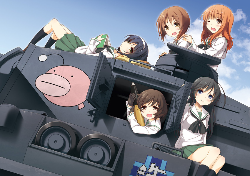 nishizumi miho, akiyama yukari, takebe saori, reizei mako, and isuzu hana (girls und panzer) drawn by yume_no_owari