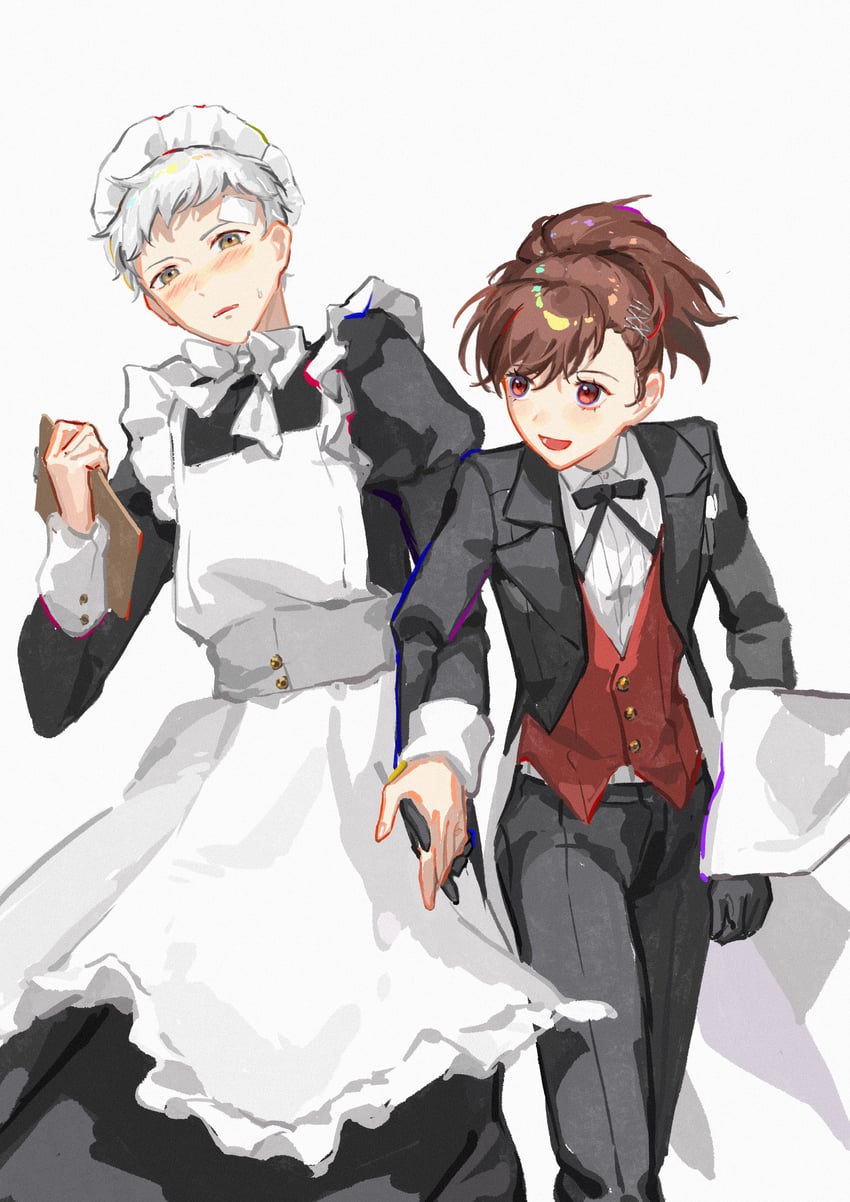 shiomi kotone and sanada akihiko (persona and 2 more) drawn by kobayashiyouyouko