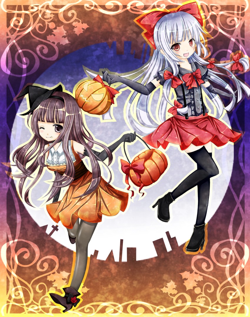 fujiwara no mokou and houraisan kaguya (touhou) drawn by harukaruha