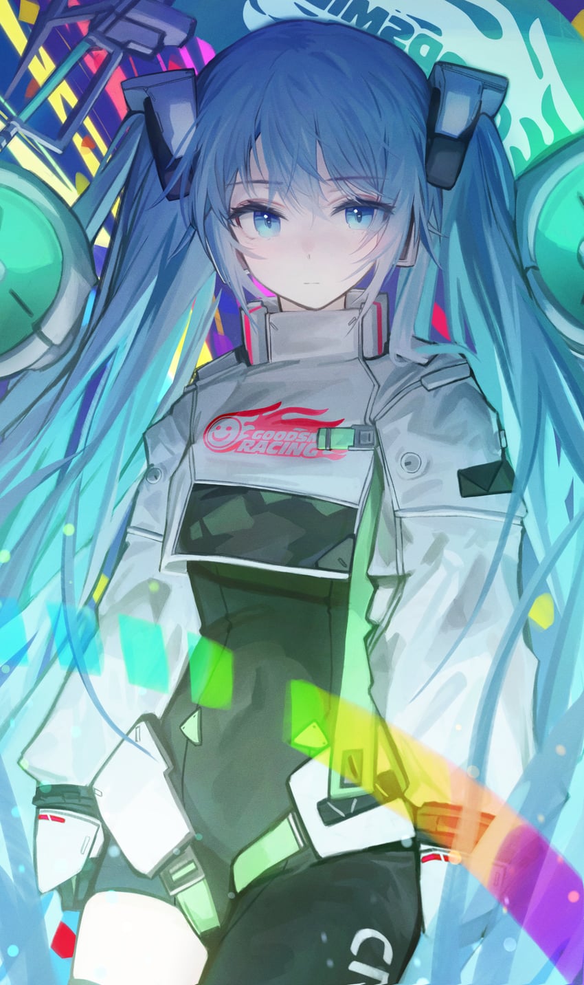 hatsune miku and racing miku (vocaloid and 1 more) drawn by mihoranran