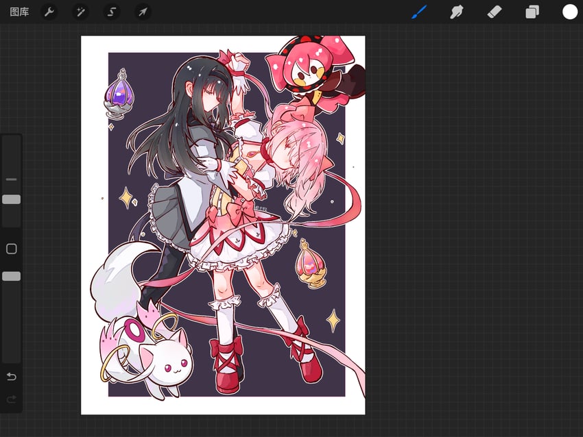akemi homura, kaname madoka, kyubey, and charlotte (mahou shoujo madoka magica) drawn by qiqiyao84658