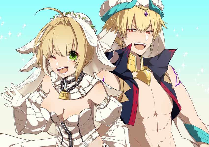 nero claudius and gilgamesh (fate and 1 more) drawn by aeri_tomo