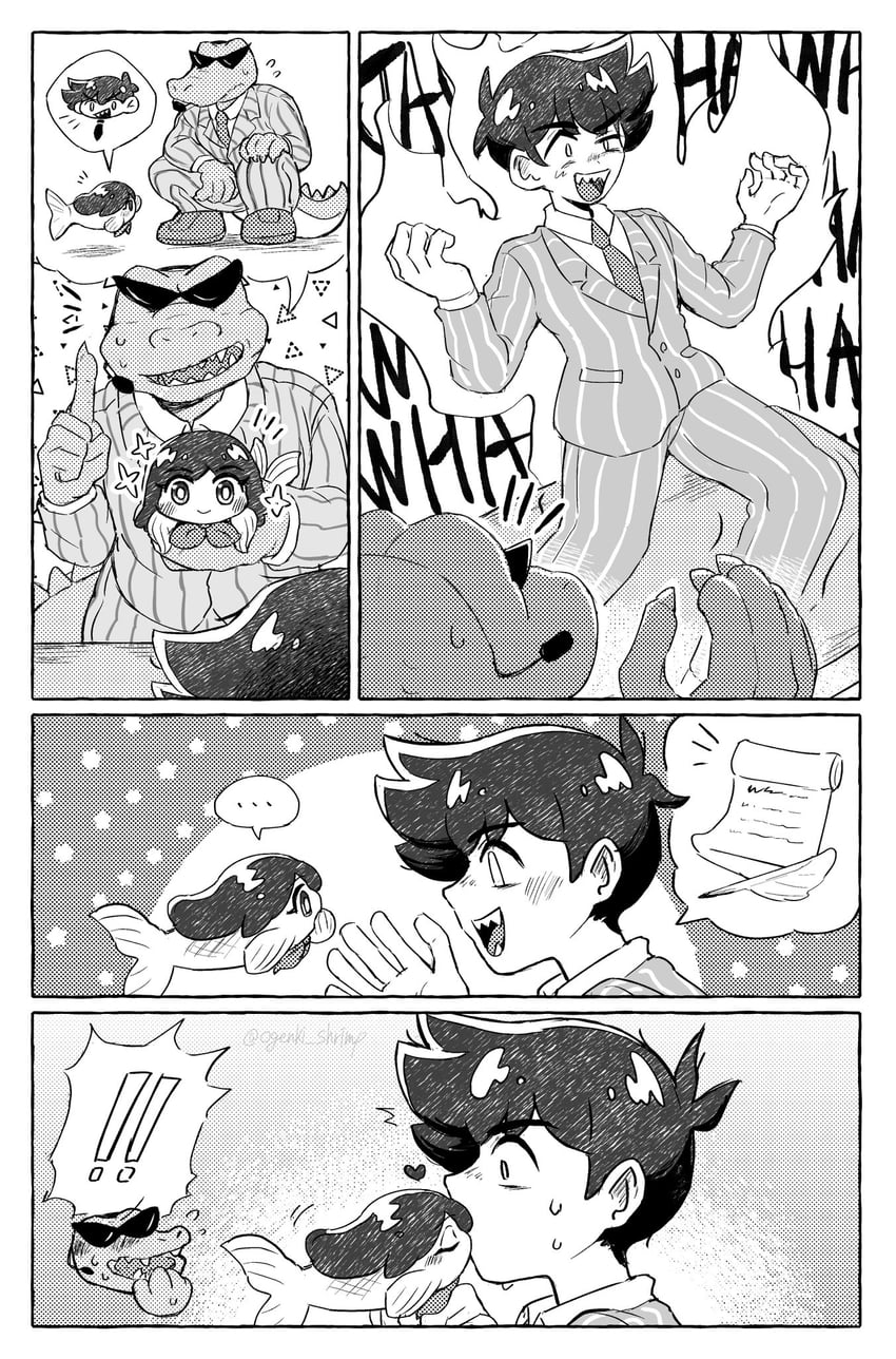 mari, hero, bossman hero, and gator guy (omori) drawn by ogenki_shrimp
