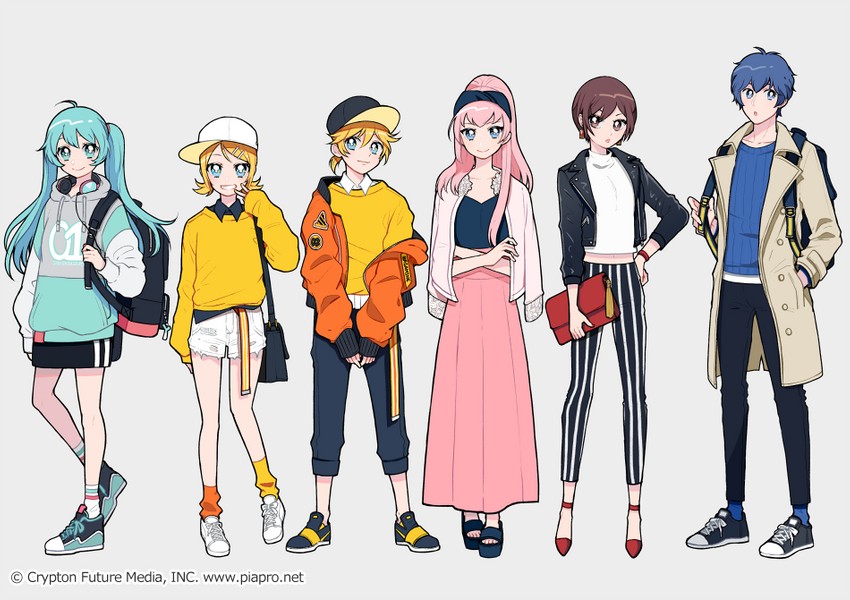 hatsune miku, kagamine rin, kagamine len, megurine luka, kaito, and 1 more (vocaloid) drawn by kisaragi_yuu_(fallen_sky)