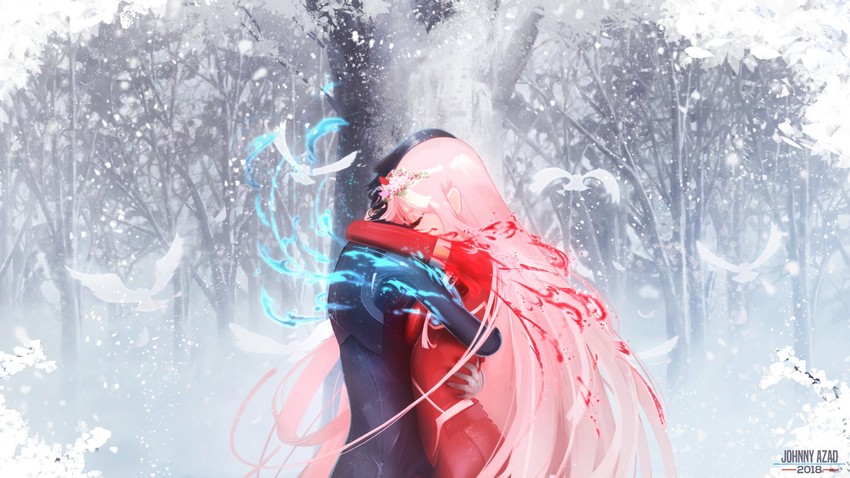 zero two and hiro (darling in the franxx) drawn by johnny_azad