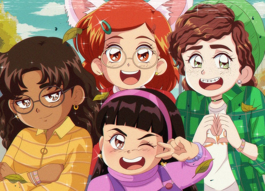 meilin lee, abby, priya, and miriam (turning red) drawn by brenni_murasaki