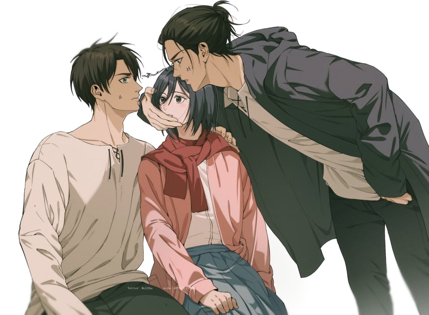 mikasa ackerman and eren yeager (shingeki no kyojin) drawn by niku_(ni23ku)