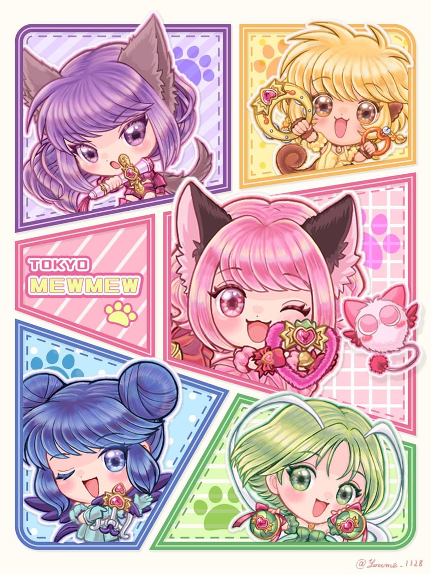 momomiya ichigo, mew ichigo, aizawa mint, fujiwara zakuro, midorikawa lettuce, and 6 more (tokyo mew mew) drawn by suruga_kanade