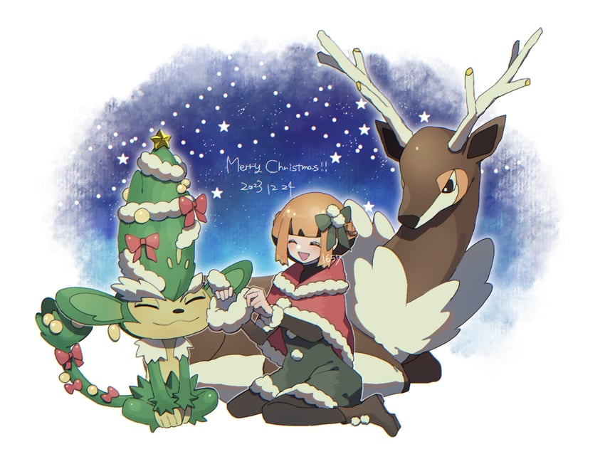 gardenia, sawsbuck, and simisage (pokemon and 1 more) drawn by poke_miss