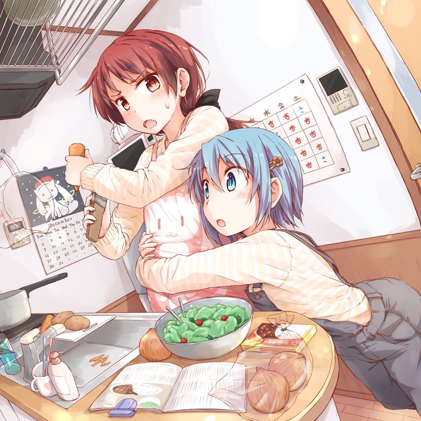 miki sayaka, sakura kyoko, and kyubey (mahou shoujo madoka magica) drawn by ryuunosuke_(luckyneco)