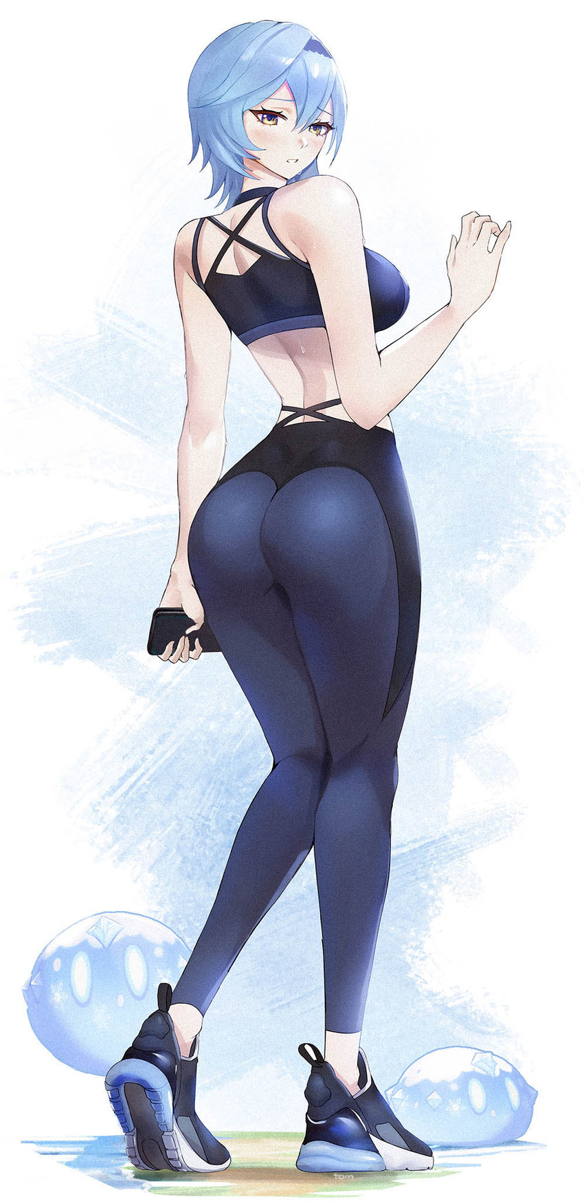 eula, slime, and cryo slime (genshin impact) drawn by tommy_(kingdukeee)