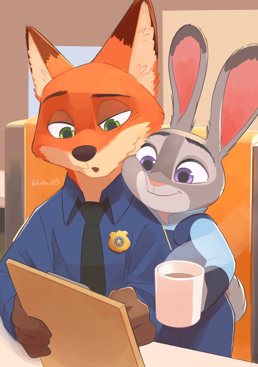 judy hopps and nick wilde (zootopia) drawn by takatmaorange
