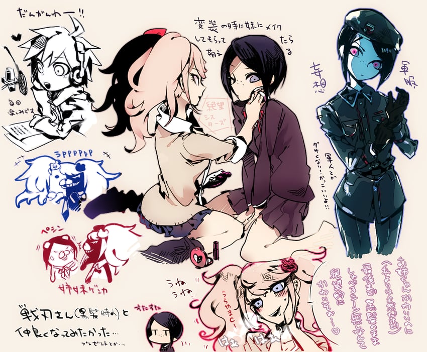 enoshima junko, monokuma, naegi makoto, and ikusaba mukuro (danganronpa and 1 more) drawn by kitaya