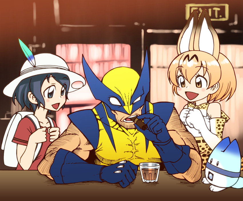serval, kaban, lucky beast, and wolverine (kemono friends and 4 more) drawn by chiba_toshirou