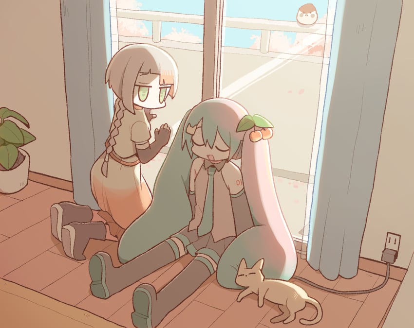 hatsune miku, sakura miku, and chis-a (vocaloid and 1 more) drawn by gomahichi