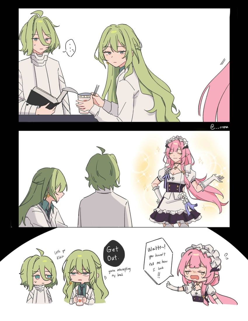 elysia, mobius, and klein (honkai and 1 more) drawn by rena_(_rrena)