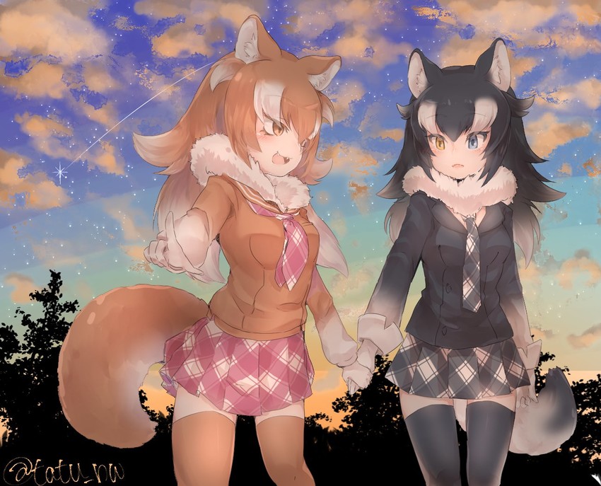 grey wolf and japanese wolf (kemono friends) drawn by tatsuno_newo