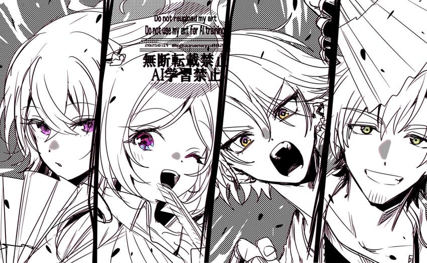 aki rosenthal, ichinose uruha, watarai hibari, and inui shin'ichirou (hololive and 4 more) drawn by ninahachi