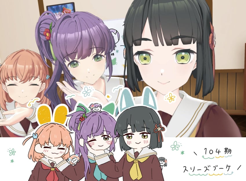 hinoshita kaho, otomune kozue, and momose ginko (love live! and 1 more) drawn by zueka27