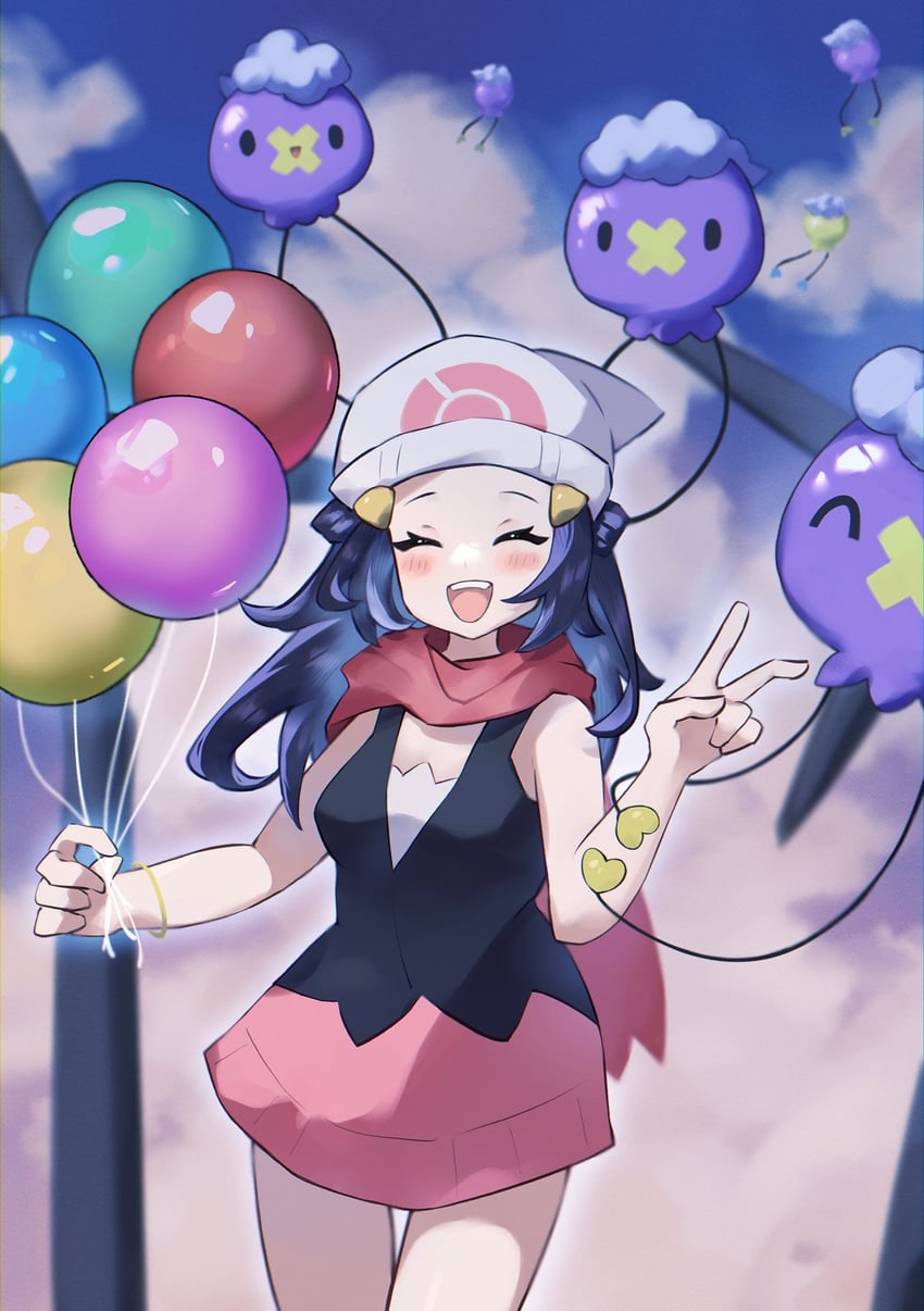 dawn and drifloon (pokemon and 1 more) drawn by asatte_3z