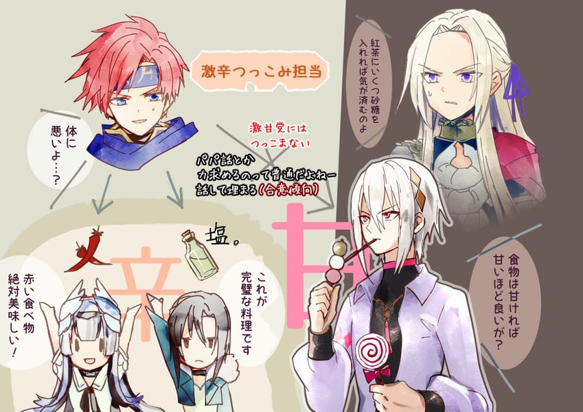 edelgard von hresvelg, veyle, nel, rafal, and roy (fire emblem and 3 more) drawn by shoochiku_bai