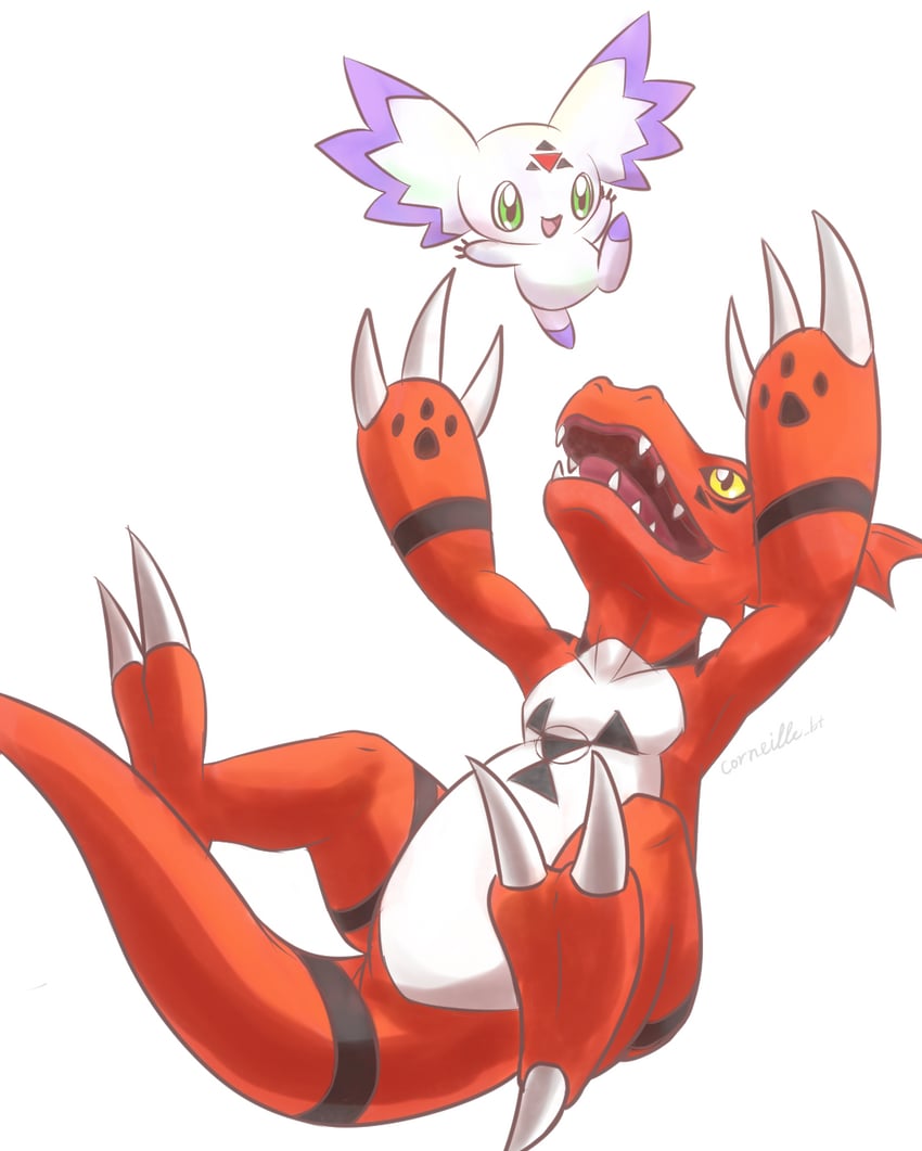 guilmon and culumon (digimon) drawn by corneille_bt