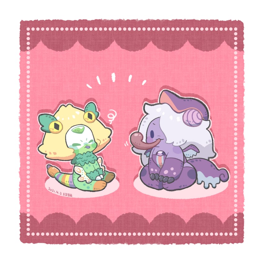 peridot, amethyst, chameleos, and pukei-pukei (monster hunter and 1 more) drawn by karin_(100100)