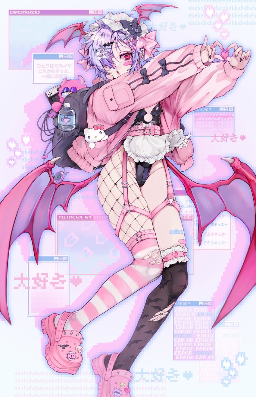 lilith and hello kitty (darkstalkers and 6 more) drawn by ecchibeef