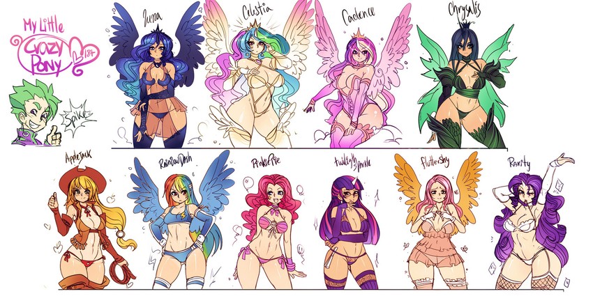 twilight sparkle, fluttershy, rainbow dash, pinkie pie, rarity, and 6 more (my little pony and 1 more) drawn by maniacpaint
