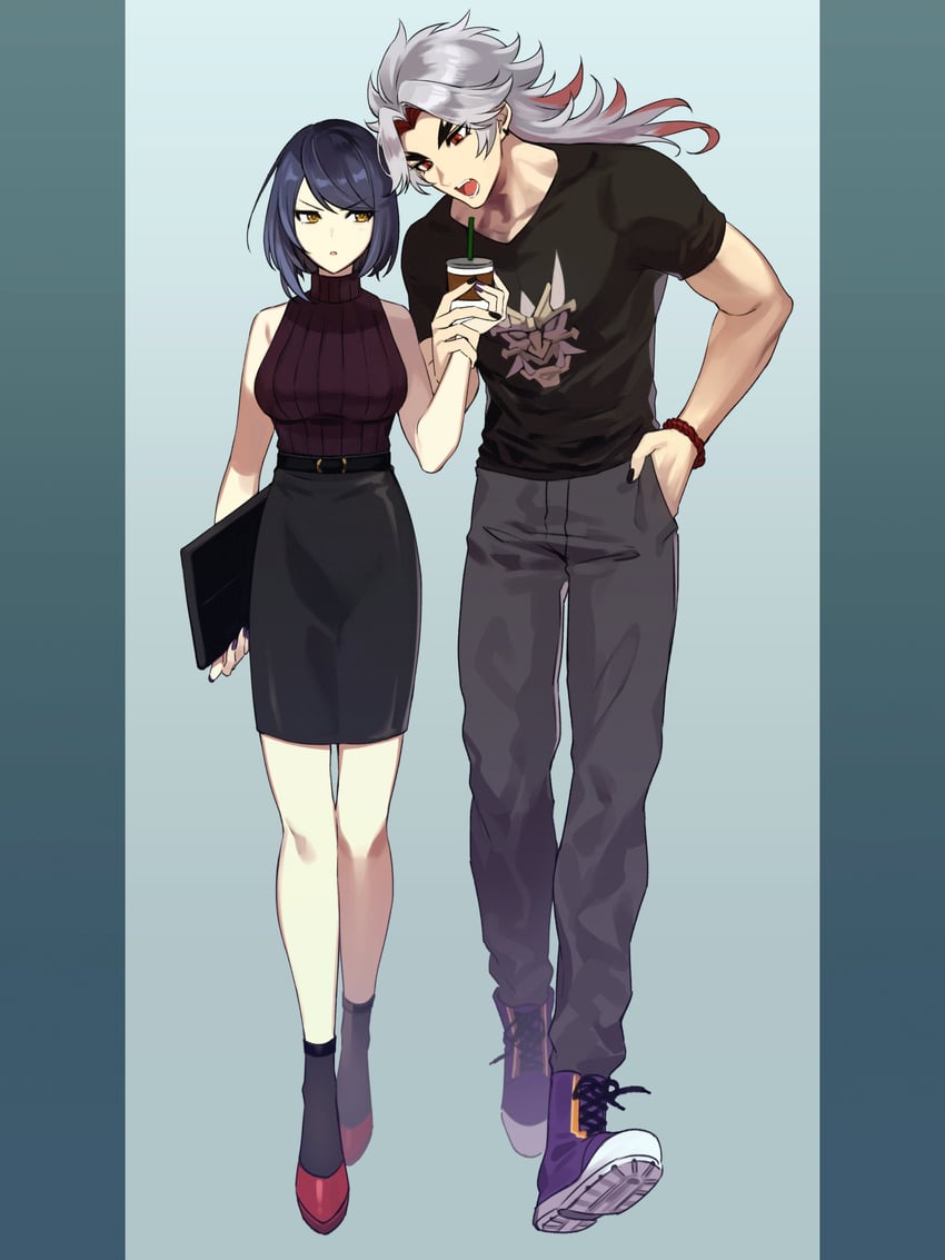 kujou sara and arataki itto (genshin impact) drawn by onimoti