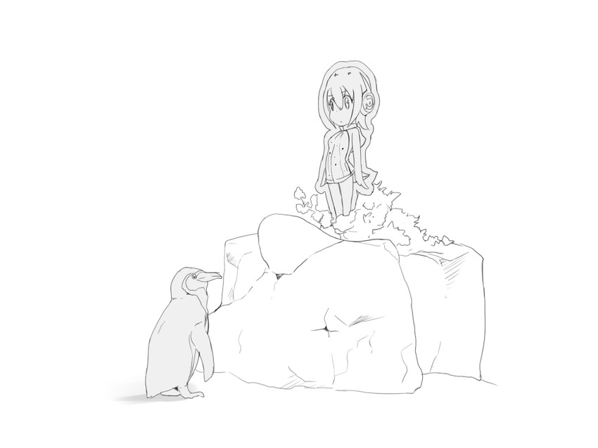 humboldt penguin and grape-kun (kemono friends) drawn by amai_nekuta