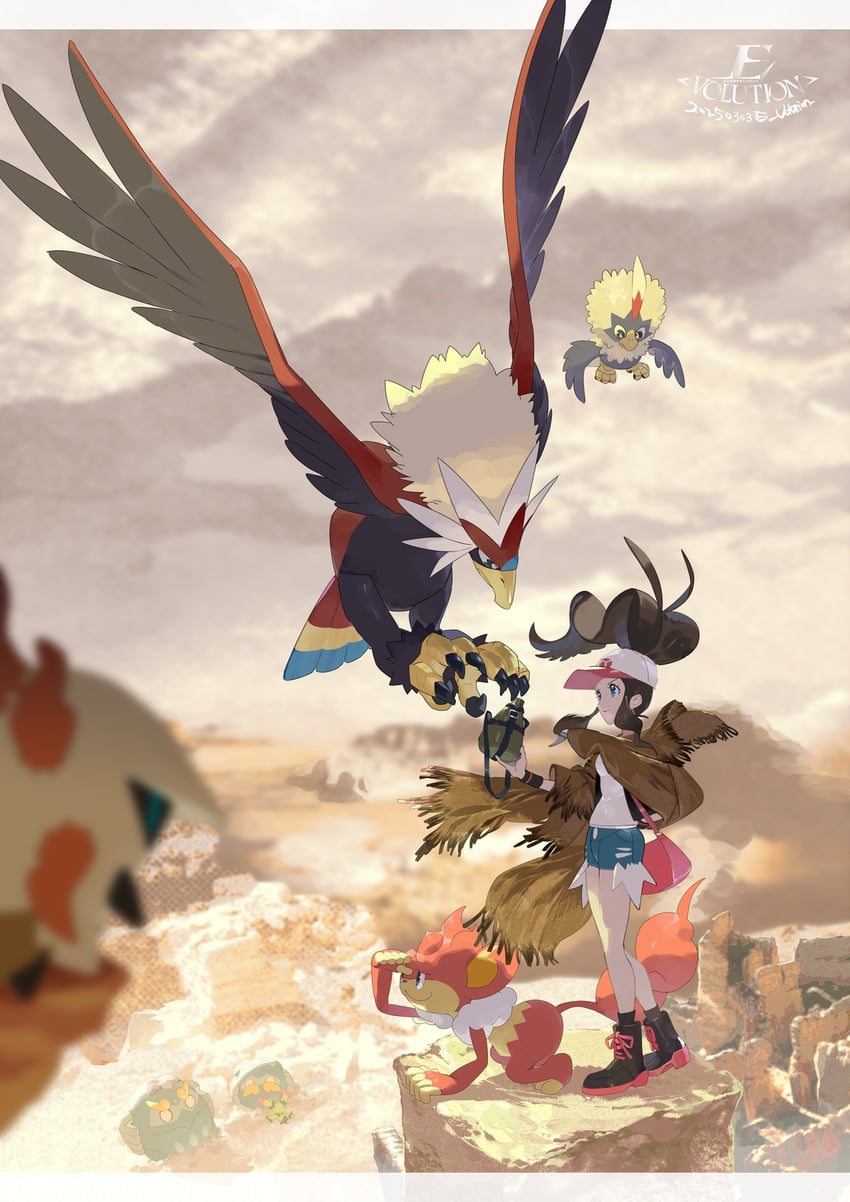 hilda, larvesta, braviary, maractus, darmanitan, and 2 more (pokemon and 1 more) drawn by e_volution