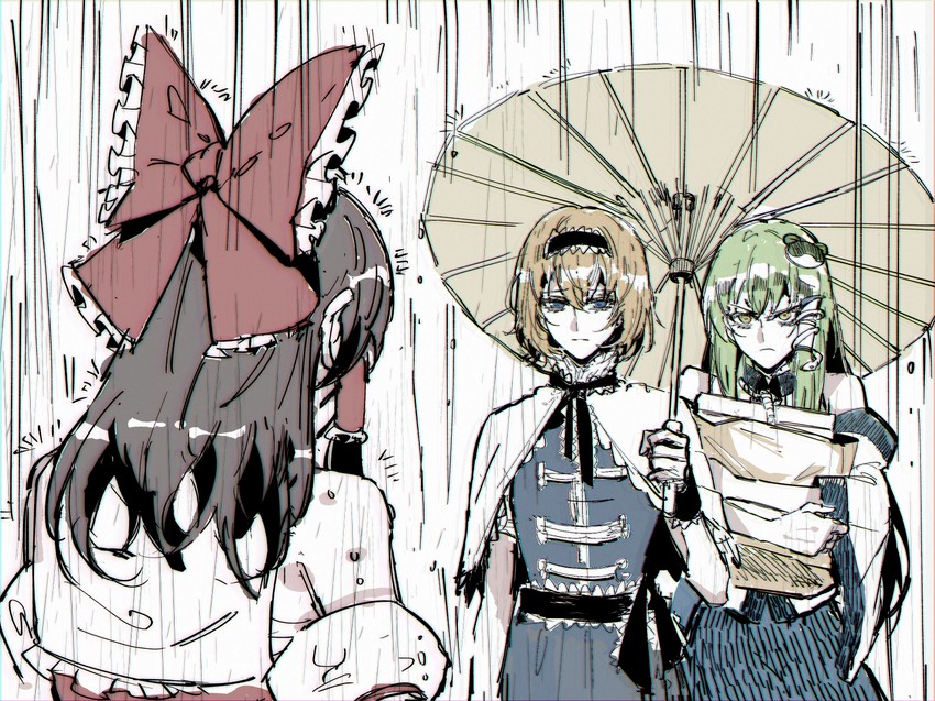 hakurei reimu, kochiya sanae, and alice margatroid (touhou) drawn by kaoru_(alicemakoto)
