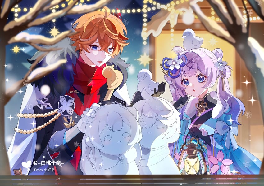 tartaglia and hosihara sanaya (original and 1 more) drawn by 001maomaosha and baitao_qiannai