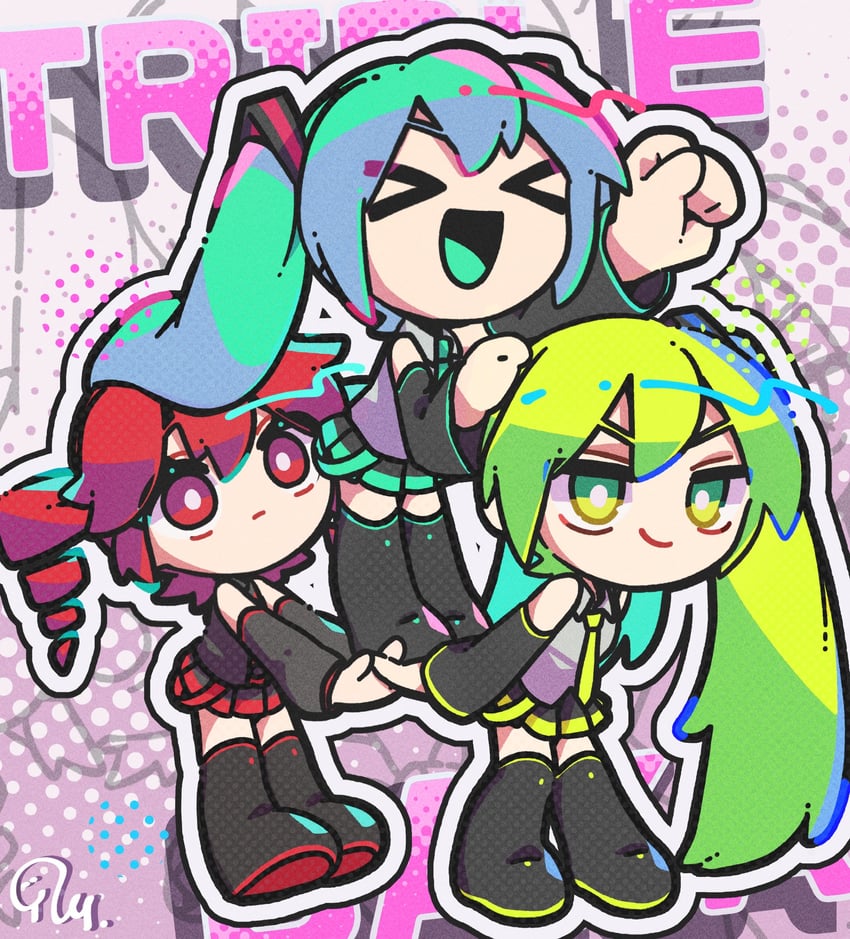 hatsune miku, kasane teto, and akita neru (vocaloid and 2 more) drawn by 064mn